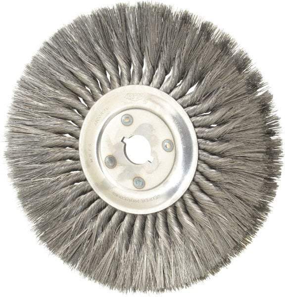 Osborn - 12" OD, 1-1/4" Arbor Hole, Knotted Steel Wheel Brush - 5/8" Face Width, 3-1/4" Trim Length, 0.014" Filament Diam, 4,500 RPM - Eagle Tool & Supply