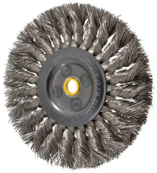 Osborn - 6" OD, 5/8" Arbor Hole, Knotted Stainless Steel Wheel Brush - 1/2" Face Width, 1-1/2" Trim Length, 0.016" Filament Diam, 9,000 RPM - Eagle Tool & Supply