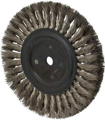 Osborn - 8" OD, 5/8" Arbor Hole, Knotted Stainless Steel Wheel Brush - 5/8" Face Width, 1-11/16" Trim Length, 0.016" Filament Diam, 8,500 RPM - Eagle Tool & Supply