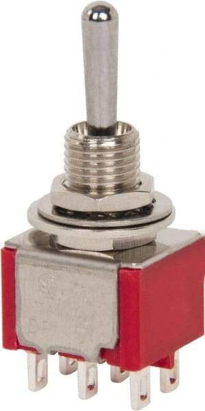 GC/Waldom - DPDT Miniature On-Off-On Toggle Switch - Solder Lug Terminal, Bat Handle Actuator, 125 VAC at 5 A & 250 VAC at 2 A - Eagle Tool & Supply