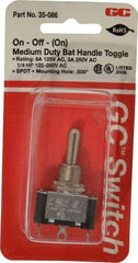 GC/Waldom - SPDT Medium Duty On-Off-On Toggle Switch - Solder Lug Terminal, Bat Handle Actuator, 1/4 hp at 125/250 VAC hp, 125 VAC at 6 A & 250 VAC at 3 A - Eagle Tool & Supply