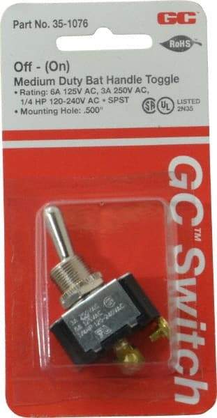 GC/Waldom - SPST Medium Duty Off-On Toggle Switch - Screw Terminal, Bat Handle Actuator, 1/4 hp at 125/250 VAC hp, 125 VAC at 6 A & 250 VAC at 3 A - Eagle Tool & Supply