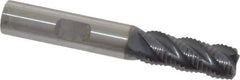 ProMax - 3/8" Diam, Fine Pitch, 7/8" LOC, 4 Flute Solid Carbide 0.055-0.065" Corner Radius Roughing End Mill - AlTiN Finish, 2-1/2" OAL, 3/8" Shank Diam, Single End, Centercutting, 40° Helix - Eagle Tool & Supply