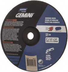 Norton - 24 Grit, 9" Wheel Diam, 1/4" Wheel Thickness, 7/8" Arbor Hole, Type 28 Depressed Center Wheel - Aluminum Oxide, 6,600 Max RPM, Compatible with Angle Grinder - Eagle Tool & Supply