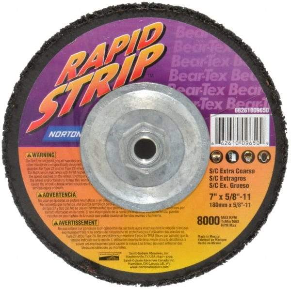 Norton - 7" Wheel Diam, 1/2" Wheel Thickness, Type 27 Depressed Center Wheel - Silicon Carbide, 8,000 Max RPM, Compatible with Angle Grinder, Drill, Flexible Shaft Motor & Straight Shaft Grinder - Eagle Tool & Supply