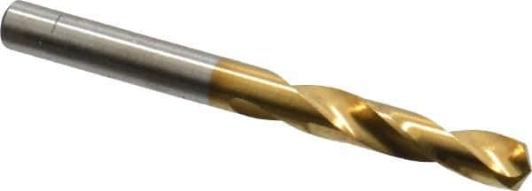 Chicago-Latrobe - 7/32" 135° Spiral Flute High Speed Steel Screw Machine Drill Bit - TiN Finish, Right Hand Cut, 1-1/4" Flute Length, 2-3/8" OAL, Split Point, Straight Shank - Eagle Tool & Supply