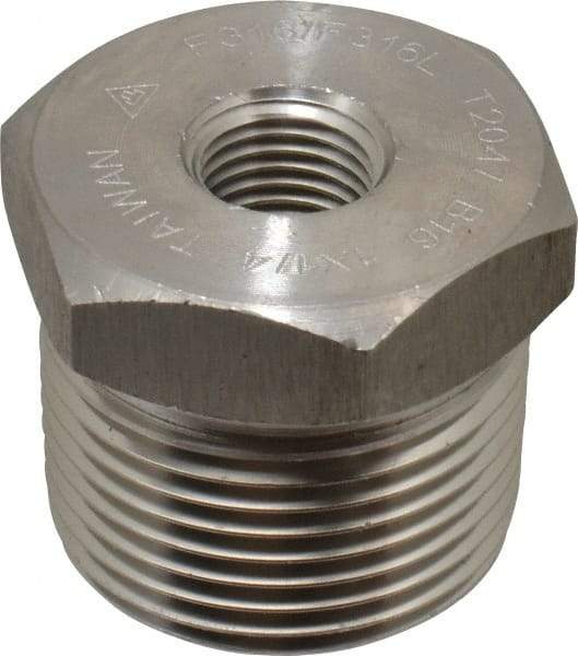 Merit Brass - 1 x 1/4" Grade 316/316L Stainless Steel Pipe Hex Bushing - MNPT x FNPT End Connections, 3,000 psi - Eagle Tool & Supply