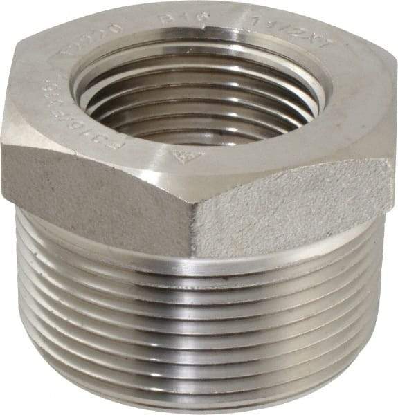 Merit Brass - 1-1/2 x 1" Grade 316/316L Stainless Steel Pipe Hex Bushing - MNPT x FNPT End Connections, 3,000 psi - Eagle Tool & Supply