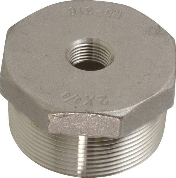 Merit Brass - 2 x 3/8" Grade 316 Stainless Steel Pipe Hex Bushing - MNPT x FNPT End Connections, 150 psi - Eagle Tool & Supply