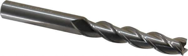 Kennametal - 1/2", 2-1/2" LOC, 1/2" Shank Diam, 5" OAL, 3 Flute, Solid Carbide Square End Mill - Single End, Uncoated, Spiral Flute, 37° Helix, Centercutting, Right Hand Cut, Right Hand Flute, Series AADE - Eagle Tool & Supply