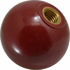 Gibraltar - M12x1.75 Thread, 1-15/16" Diam, 1-27/32" High, Female Insert Ball Knob - Red, Phenolic, Smooth Grip, 18mm Hole Depth - Eagle Tool & Supply