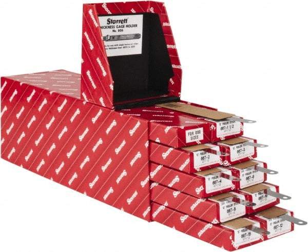 Starrett - 108 Piece, 0.0015 to 0.015" Thick, Parallel Feeler Gage Set - 12" Leaf Length, 1/2" Wide, Tempered Steel - Eagle Tool & Supply