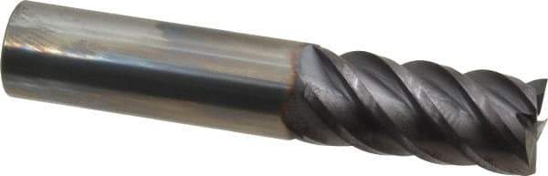 Niagara Cutter - 3/4", 1-5/8" LOC, 3/4" Shank Diam, 4" OAL, 5 Flute, Solid Carbide Square End Mill - Single End, TiAlN Finish, Spiral Flute, 45° Helix, Centercutting, Right Hand Cut, Right Hand Flute, Series S545 - Eagle Tool & Supply