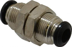 Alpha Technologies - 6mm Outside Diam, Nickel Plated Brass Push-to-Connect Tube Bulkhead Union - 250 Max psi, Tube to Tube Connection, Buna O-Ring - Eagle Tool & Supply