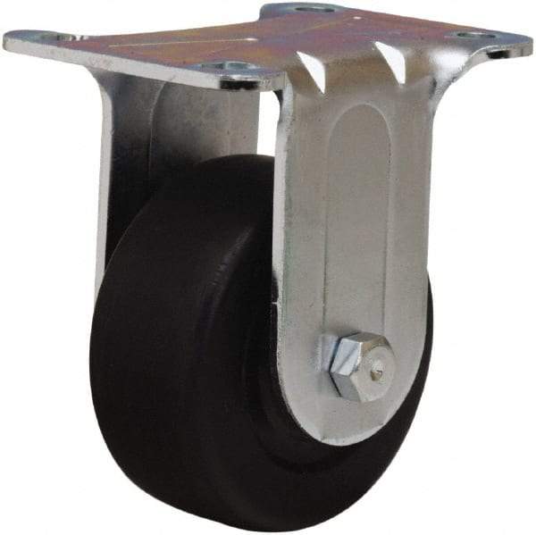 Hamilton - 3" Diam x 1-1/4" Wide x 4" OAH Top Plate Mount Rigid Caster - Hard Rubber, 210 Lb Capacity, Self-Lubricating Bearing, 2-3/4 x 3-3/4" Plate - Eagle Tool & Supply