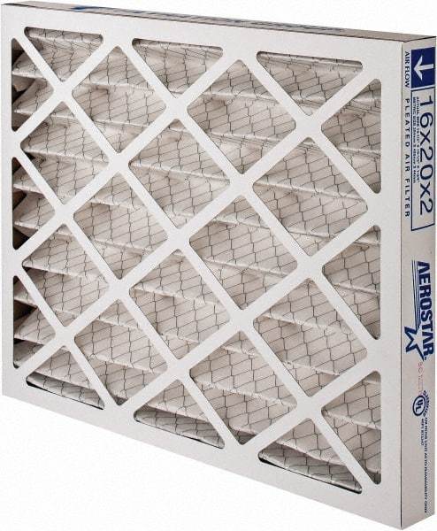 Made in USA - 16" Noml Height x 20" Noml Width x 2" Noml Depth, 35% Capture Efficiency, Wire-Backed Pleated Air Filter - MERV 8, Synthetic, Integrated Paperboard Frame, 500 Max FPM, 825 CFM, For Any Unit - Eagle Tool & Supply