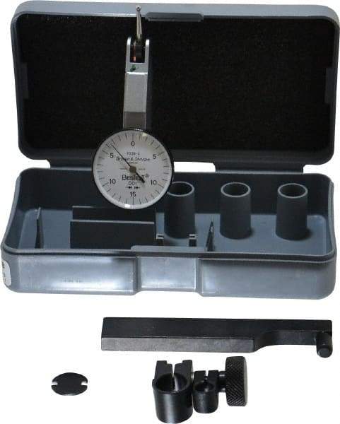 TESA Brown & Sharpe - 0.03 Inch Range, 0.001 Inch Dial Graduation, Horizontal Dial Test Indicator - 1 Inch White Dial, 0-15-0 Dial Reading, Accurate to 0.0005 Inch - Eagle Tool & Supply