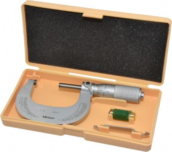 Mitutoyo - 1 to 2" Range, 0.0001" Graduation, Mechanical Outside Micrometer - Friction Thimble, Accurate to 0.0001" - Eagle Tool & Supply