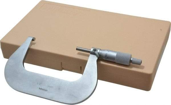 Mitutoyo - 3 to 4" Range, 0.0001" Graduation, Mechanical Outside Micrometer - Ratchet Stop Thimble, Accurate to 0.00015" - Eagle Tool & Supply