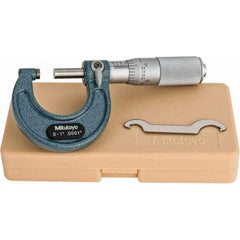 Mitutoyo - 0 to 1" Range, 0.0001" Graduation, Mechanical Outside Micrometer - Friction Thimble, Accurate to 0.0001" - Eagle Tool & Supply