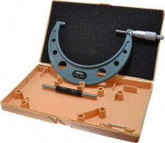 Mitutoyo - 5 to 6" Range, 0.0001" Graduation, Mechanical Outside Micrometer - Ratchet Stop Thimble, Accurate to 0.00015" - Eagle Tool & Supply