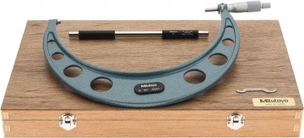 Mitutoyo - 9 to 10" Range, 0.0001" Graduation, Mechanical Outside Micrometer - Ratchet Stop Thimble, Accurate to 0.00025" - Eagle Tool & Supply