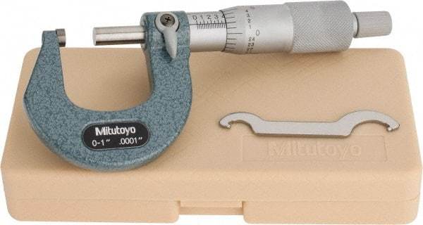 Mitutoyo - 0 to 1" Range, 0.0001" Graduation, Mechanical Outside Micrometer - Ratchet Stop Thimble, Accurate to 0.0001" - Eagle Tool & Supply