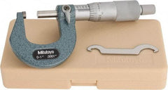 Mitutoyo - 0 to 1" Range, 0.0001" Graduation, Mechanical Outside Micrometer - Ratchet Stop Thimble, Accurate to 0.0001" - Eagle Tool & Supply
