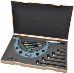 Mitutoyo - 6 Anvil, Mechanical, 0 to 6 Inch Range, Digital Counter Carbide Face Interchangeable Anvil Micrometer - Ratchet Stop Thimble, 0.00016 + 0.00004 (L/3) Inch Accuracy, 0.001 Inch Graduation, Includes Wooden Case - Eagle Tool & Supply
