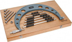 Mitutoyo - 6 Anvil, Mechanical, 6 to 12 Inch Range, Digital Counter Carbide Face Interchangeable Anvil Micrometer - Ratchet Stop Thimble, 0.00016 + 0.00004 (L/3) Inch Accuracy, 0.001 Inch Graduation, Includes Wooden Case - Eagle Tool & Supply