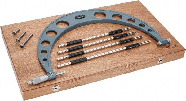 Mitutoyo - 4 Anvil, Mechanical, 12 to 16 Inch Range, Digital Counter Carbide Face Interchangeable Anvil Micrometer - Ratchet Stop Thimble, 0.00016 + 0.00004 (L/3) Inch Accuracy, 0.001 Inch Graduation, Includes Wooden Case - Eagle Tool & Supply