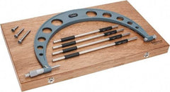 Mitutoyo - 4 Anvil, Mechanical, 12 to 16 Inch Range, Digital Counter Carbide Face Interchangeable Anvil Micrometer - Ratchet Stop Thimble, 0.00016 + 0.00004 (L/3) Inch Accuracy, 0.001 Inch Graduation, Includes Wooden Case - Eagle Tool & Supply