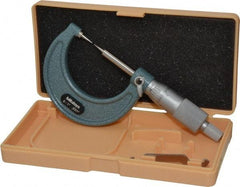 Mitutoyo - 1 Inch, 38mm Throat Depth, Ratchet Stop, Mechanical Point Micrometer - Accurate Up to 0.00015 Inch, 0.001 Inch Graduation, 0.5039 Inch Point Length, 15° Point Angle, 18mm Head Diameter, 6.35mm Spindle Diameter - Eagle Tool & Supply