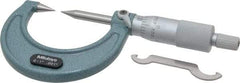 Mitutoyo - 1 Inch, 38mm Throat Depth, Ratchet Stop, Mechanical Point Micrometer - Accurate Up to 0.00015 Inch, 0.001 Inch Graduation, 0.5039 Inch Point Length, 30° Point Angle, 18mm Head Diameter, 6.35mm Spindle Diameter - Eagle Tool & Supply