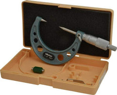Mitutoyo - 1 to 2 Inch, 49mm Throat Depth, Ratchet Stop, Mechanical Point Micrometer - Accurate Up to 0.00015 Inch, 0.001 Inch Graduation, 0.5039 Inch Point Length, 30° Point Angle, 18mm Head Diameter, 6.35mm Spindle Diameter - Eagle Tool & Supply
