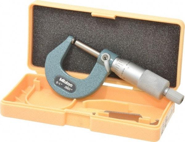 Mitutoyo - 1 Inch Max Measurement, 0.0001 Inch Graduation, Spherical Face Micrometer - Accuracy Up to 0.0002 Inch, Mechanical Operation, Ratchet Stop Thimble, Ball - Eagle Tool & Supply