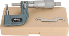 Mitutoyo - 1 Inch Measurement Range, 0.0001 Inch Graduation, Barrel Anvil, Ratchet Stop Thimble, Mechanical Tube Micrometer - Accurate Up to 0.0002 Inch, Carbide, Includes Plastic Case - Eagle Tool & Supply