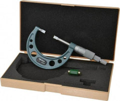 Mitutoyo - 1" to 2" Mechanical Hammertone Green Coated Blade Micrometer - 0.0002" Accuracy, 0.0001" Graduation, 0.75mm Blade Thickness, Ratchet Stop Thimble - Eagle Tool & Supply