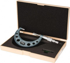 Mitutoyo - 2" to 3" Mechanical Hammertone Green Coated Blade Micrometer - 0.0002" Accuracy, 0.0001" Graduation, 0.75mm Blade Thickness, Ratchet Stop Thimble - Eagle Tool & Supply