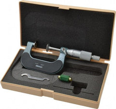 Mitutoyo - 1 to 2 Inch, 0.001 Inch Graduation, Ratchet Stop Thimble, Mechanical Disc Micrometer - 0.0002 Inch Accuracy, 20mm Disc, 6.35mm Spindle - Eagle Tool & Supply