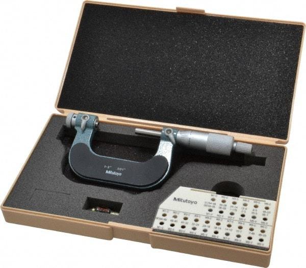 Mitutoyo - 1 to 2" Range, Mechanical Screw Thread Micrometer - Ratchet Stop Thimble, 0.001" Graduation, 0.0002" Accuracy - Eagle Tool & Supply