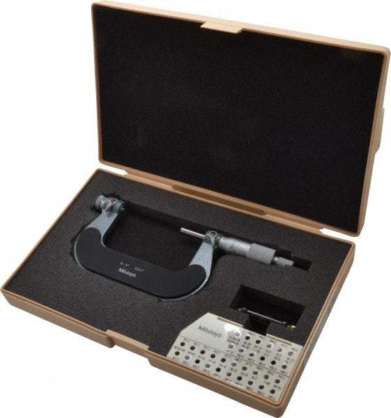 Mitutoyo - 2 to 3" Range, Mechanical Screw Thread Micrometer - Ratchet Stop Thimble, 0.001" Graduation, 0.0002" Accuracy - Eagle Tool & Supply