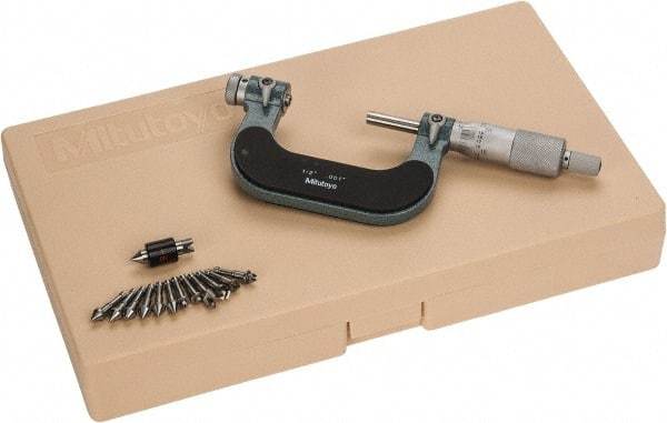 Mitutoyo - 1 to 2" Range, Mechanical Screw Thread Micrometer - Ratchet Stop Thimble, 0.001" Graduation, 0.0002" Accuracy - Eagle Tool & Supply