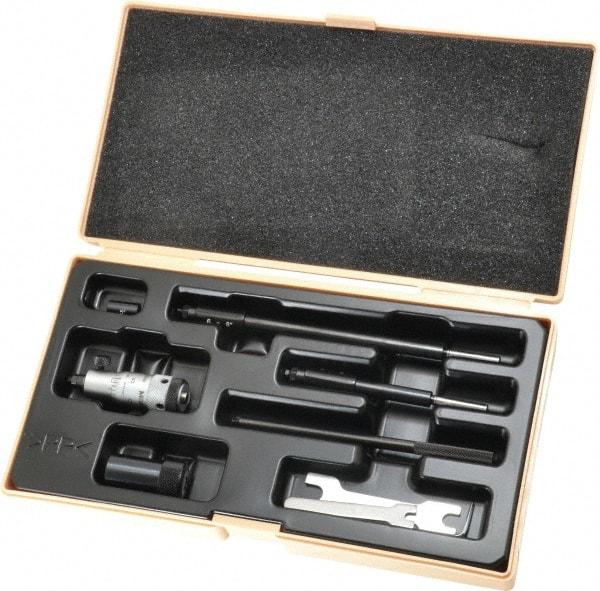 Mitutoyo - 2 to 8", Friction Thimble, Mechanical, Satin Chrome Finish, Interchangeable Rod Micrometer - 0.001 Inch Graduation, Accurate Up to 0.00024+(0.00004xR/20) Inch, 1/2 Inch Travel, 3 Rods - Eagle Tool & Supply