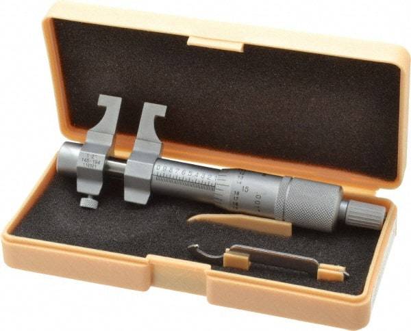 Mitutoyo - 1 to 2 Inch Range, Carbide Satin Chrome Coated, Mechanical Inside Caliper Micrometer - 0.001 Inch Graduation, 0.0003 Inch Accuracy - Eagle Tool & Supply