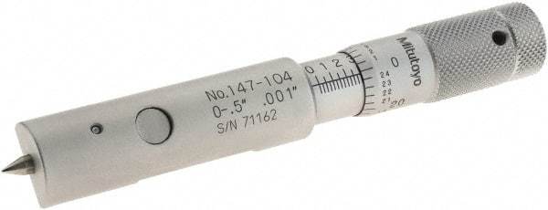 Mitutoyo - 0 to 0.5 Inch Measurement Range, 0.001 Inch Graduation, Accuracy up to 0.0001 Inch, Steel, Mechanical Can Seam Micrometer - 15mm Head Diameter, 5mm Throat Depth, Flat Spindle, Includes Carton Case - Eagle Tool & Supply