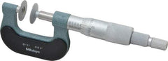 Mitutoyo - 0 to 1 Inch, 0.001 Inch Graduation, Ratchet Stop Thimble, Mechanical Disc Micrometer - 0.0002 Inch Accuracy, 0.7874 Inch Disc, 8mm Spindle, 0.0001 Inch Resolution - Eagle Tool & Supply