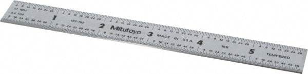 Mitutoyo - 6" Long, 1/100, 1/64, 1/50, 1/32" Graduation, Rigid Stainless Steel Rule - 16R Graduation Style, 3/4" Wide, Silver, Satin Chrome Finish - Eagle Tool & Supply