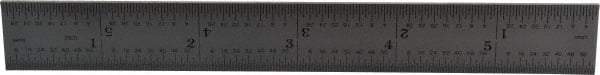 Mitutoyo - 6" Long, 1/64, 1/50, 1/32, 1/10" Graduation, Rigid Stainless Steel Rule - 3R Graduation Style, 3/4" Wide, Silver, Satin Chrome Finish - Eagle Tool & Supply