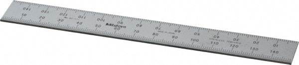 Mitutoyo - 150mm Long, 0.5, 1mm Graduation, Rigid Stainless Steel Rule - Metric Graduation Style, 19.05mm Wide, Silver, Satin Chrome Finish - Eagle Tool & Supply